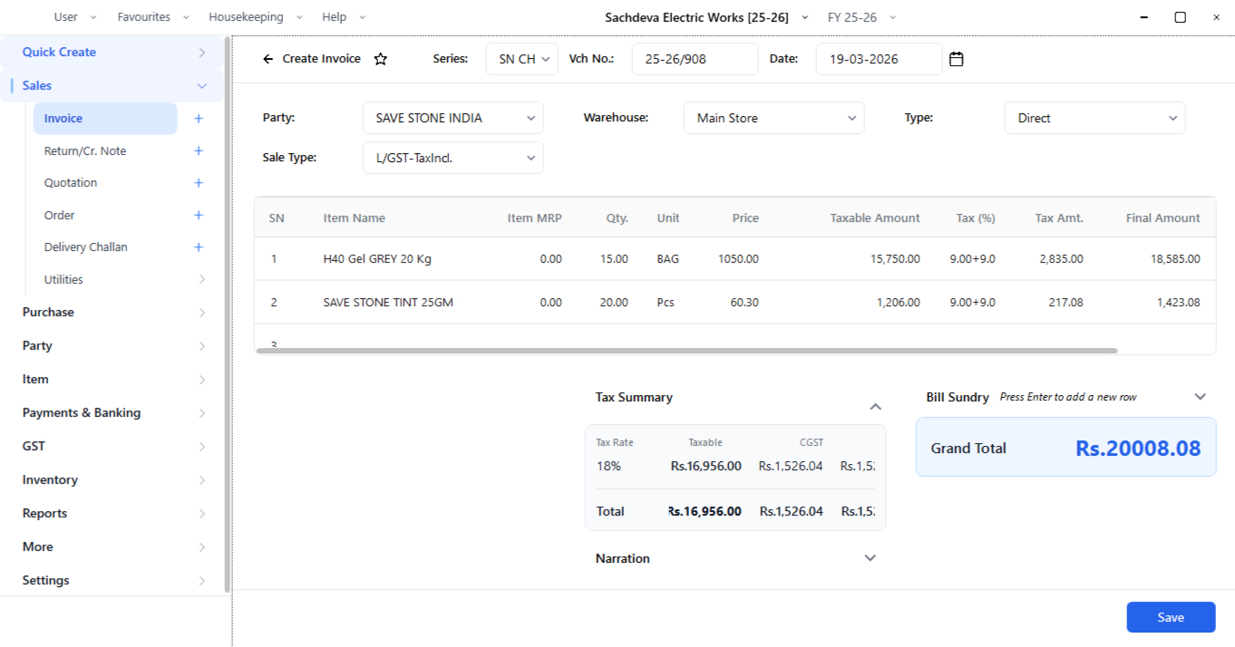 BUSY Billing & invoicing software screen